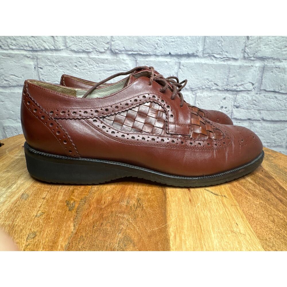 Vintage HEAD "Commendation" Brown Leather Wingtip Oxford Weave Golf Shoe SZ 9.5